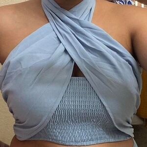 NEW W/TAGS JUNIOR'S SHIRRED BACK TIE FRONT CROPPED TOP